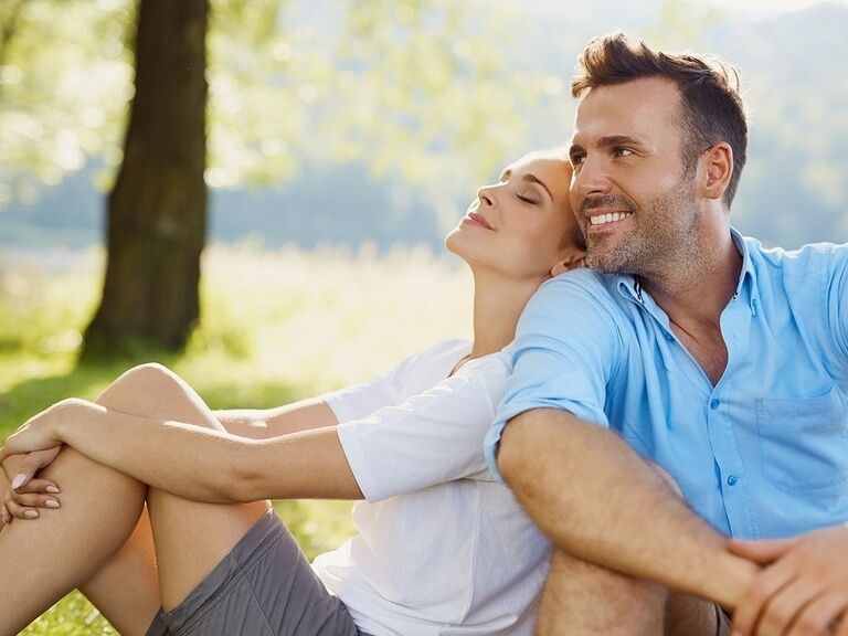 Couple relaxing in forest | hiking vacation in hotel in Oberhof