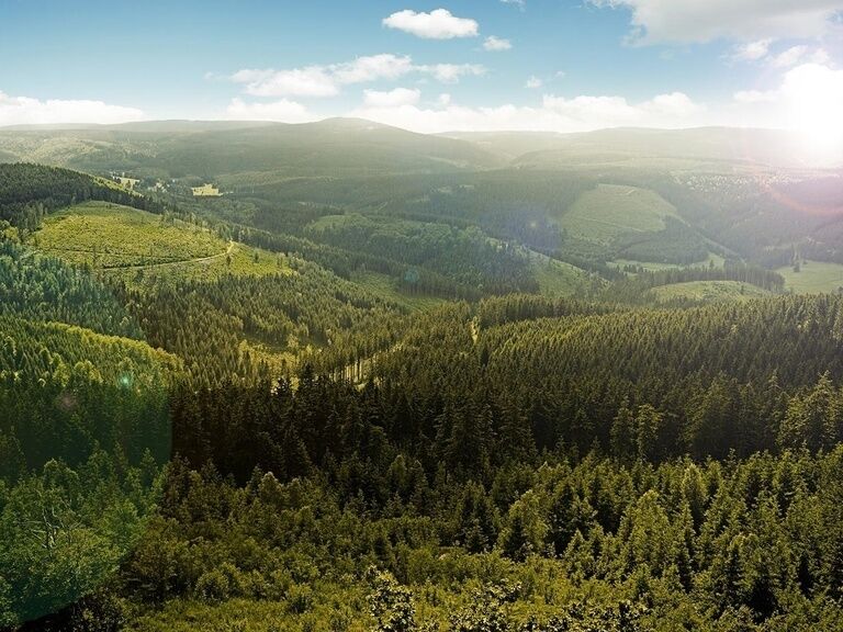 View over the Thuringian Forest. Hiking at the hotel in Oberhof
